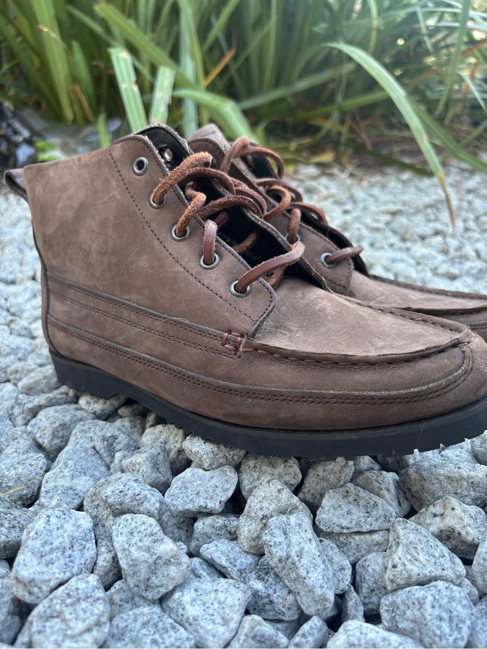 Women’s Brown Leather Moc Toe Lace-Up Boots 9 vintage
